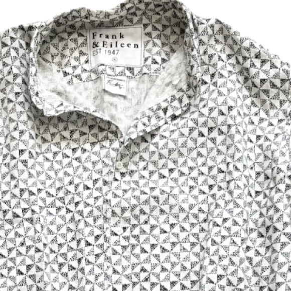 FRANK & EILEEN FINBAR GEOMETRIC PRINT BUTTON DOWN TOP MODERN EFFORTLESS LINEN XL - Picture 7 of 8